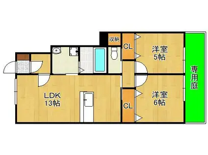 アニマール石坪(2LDK/1階)の間取り写真