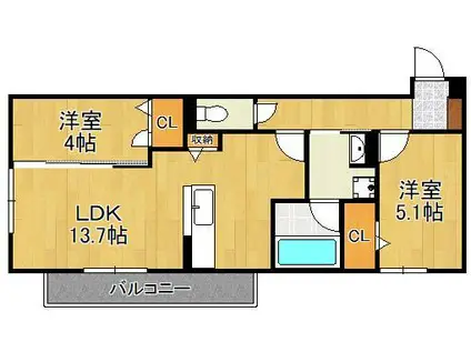 D-ROOM前田(2LDK/1階)の間取り写真