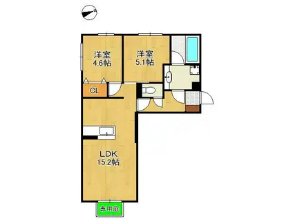 D-ROOM中原東(2LDK/1階)の間取り写真