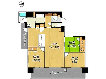 リヴィエール八幡駅前ヴェリエ(3LDK/8階)の間取り写真