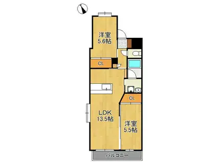 ウイングス西本町(2LDK/5階)の間取り写真