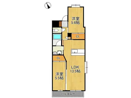 ウイングス西本町(2LDK/4階)の間取り写真