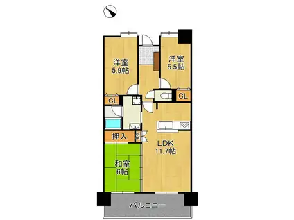 ライフプラザ沢見2番館(3LDK/10階)の間取り写真