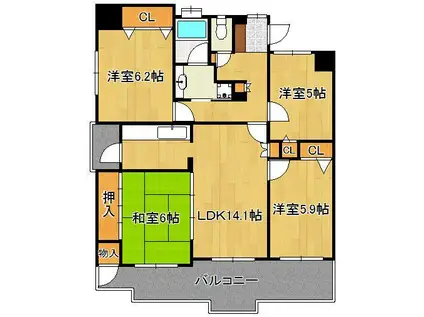 サンパーククレストサージュ戸畑Bコート(4LDK/11階)の間取り写真