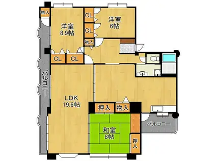 鹿児島本線 九州工大前駅 徒歩5分 3階建 築25年(3LDK)の間取り写真