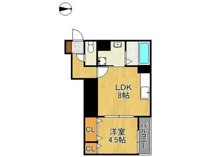 クレシア戸畑駅前(1LDK/3階)の間取り写真