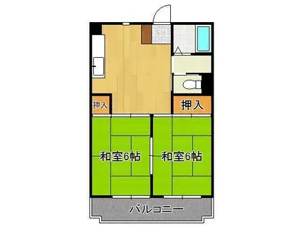 シャトレ緑ヶ丘(2DK/4階)の間取り写真