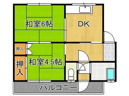 菜園場コーポ(2DK/4階)の間取り写真