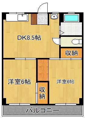 アリエス井堀(2DK/5階)の間取り写真