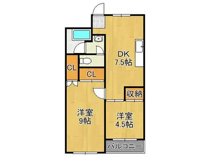 シェリール井堀通(2DK/2階)の間取り写真