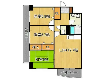 第壱上野マンション(3LDK/8階)の間取り写真