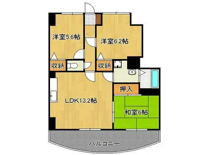 第壱上野マンション(3LDK/6階)の間取り写真