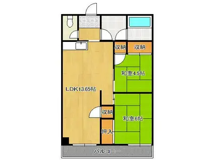 木本ビル(2LDK/3階)の間取り写真