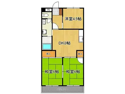 シャトレ中井(3DK/4階)の間取り写真