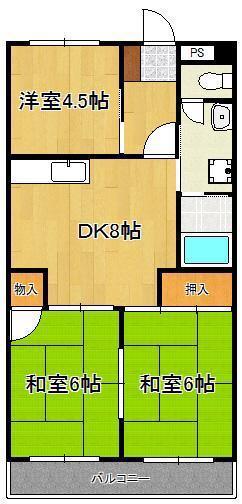 シャトレ中井(3DK/1階)の間取り写真