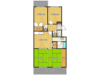 エメラルドマンション南小倉C棟(4DK/3階)の間取り写真