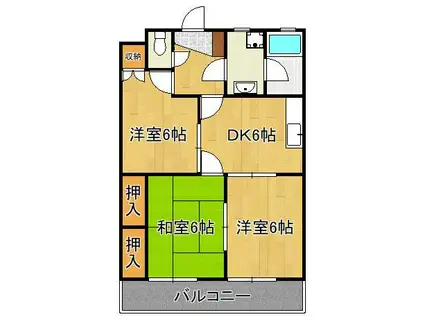 レジデンス竪林(3DK/2階)の間取り写真