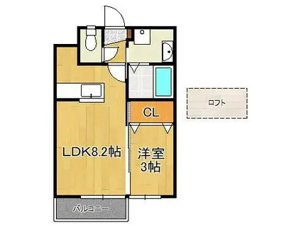 ファープレイス小倉西B棟(1LDK/2階)の間取り写真