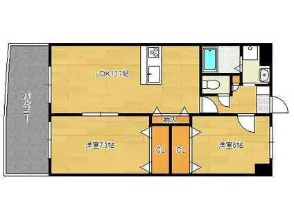 サンシャイン真鶴リバーサイド(2LDK/10階)の間取り写真