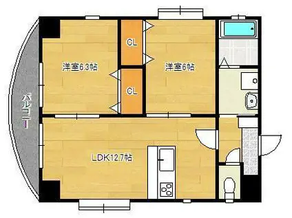 サンシャイン真鶴リバーサイド(2LDK/10階)の間取り写真