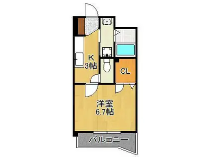 ボニート到津(1K/1階)の間取り写真