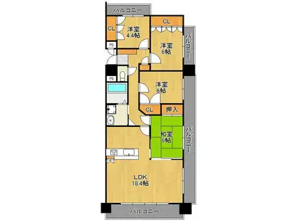 シャトレ大手町N棟(4LDK/3階)の間取り写真