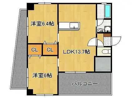 WIN小倉(2LDK/10階)の間取り写真