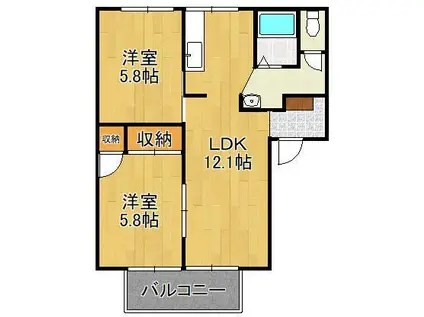 ヒルサイド都(2LDK/2階)の間取り写真