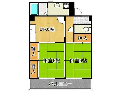 山喜ビル(2DK/6階)の間取り写真