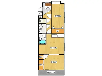 ラックユニティ上到津(2DK/4階)の間取り写真