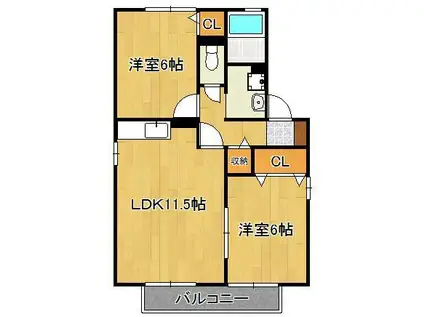 グランシャリオSA棟(2LDK/2階)の間取り写真