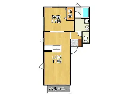 アールエムハイツ篠崎Ⅱ(1LDK/2階)の間取り写真