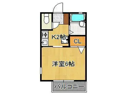 アズーロ高峰(1K/2階)の間取り写真