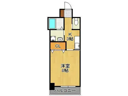 プルーム下到津(1K/4階)の間取り写真