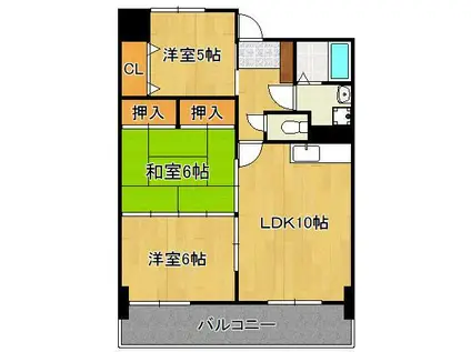 イエローマンション小倉(3LDK/10階)の間取り写真
