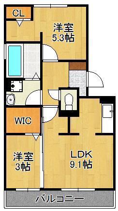 カーサ竪林(2LDK/2階)の間取り写真