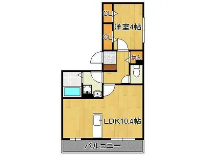 カーサ竪林(1LDK/3階)の間取り写真
