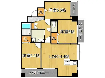 サンシャイン・ポート中井(3LDK/3階)の間取り写真
