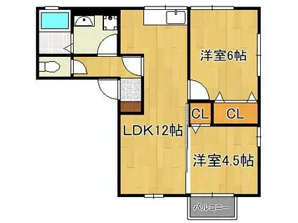 日豊本線 南小倉駅 バス乗車時間：10分 到津三又路バス停で下車 徒歩2分 2階建 築21年(2LDK/1階)の間取り写真