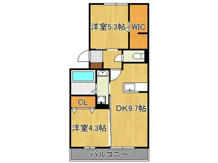 ボヌールチヒロ(2SK/2階)の間取り写真