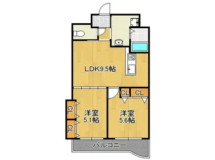 ギャラン井堀(2LDK/9階)の間取り写真