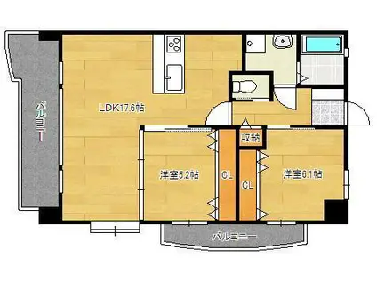 ギャラン井堀(2LDK/9階)の間取り写真