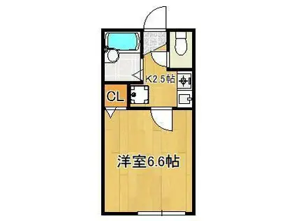 MOON朝日ヶ丘A棟(1K/1階)の間取り写真