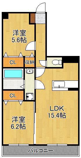 ラ・ルミエール(2LDK/2階)の間取り写真