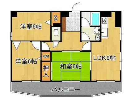 パレス西小倉(3LDK/9階)の間取り写真