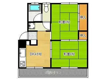 シャトレ泉台ⅡB棟(2DK/1階)の間取り写真