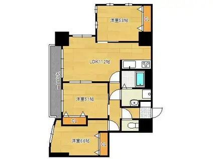 MDIロイヤルレジデンス大手町(3LDK/3階)の間取り写真