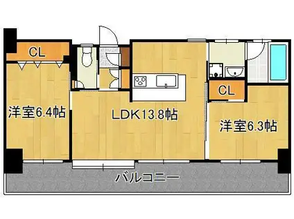 ヴェールヴァン田町(2LDK/2階)の間取り写真