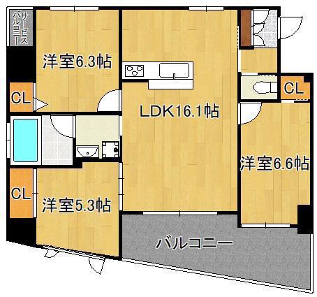 ヴェールヴァン田町(3LDK/3階)の間取り写真
