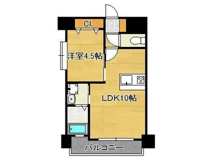 アンテス上到津(1LDK/6階)の間取り写真